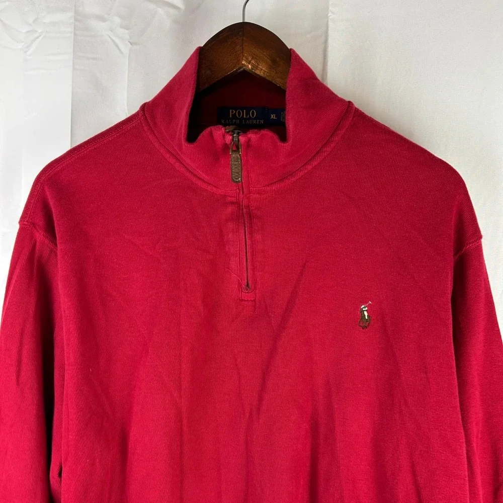 Polo Ralph Lauren Mens Red Cotton Estate‎ Rib Quarter Zip Pullover Sweatshirt XL